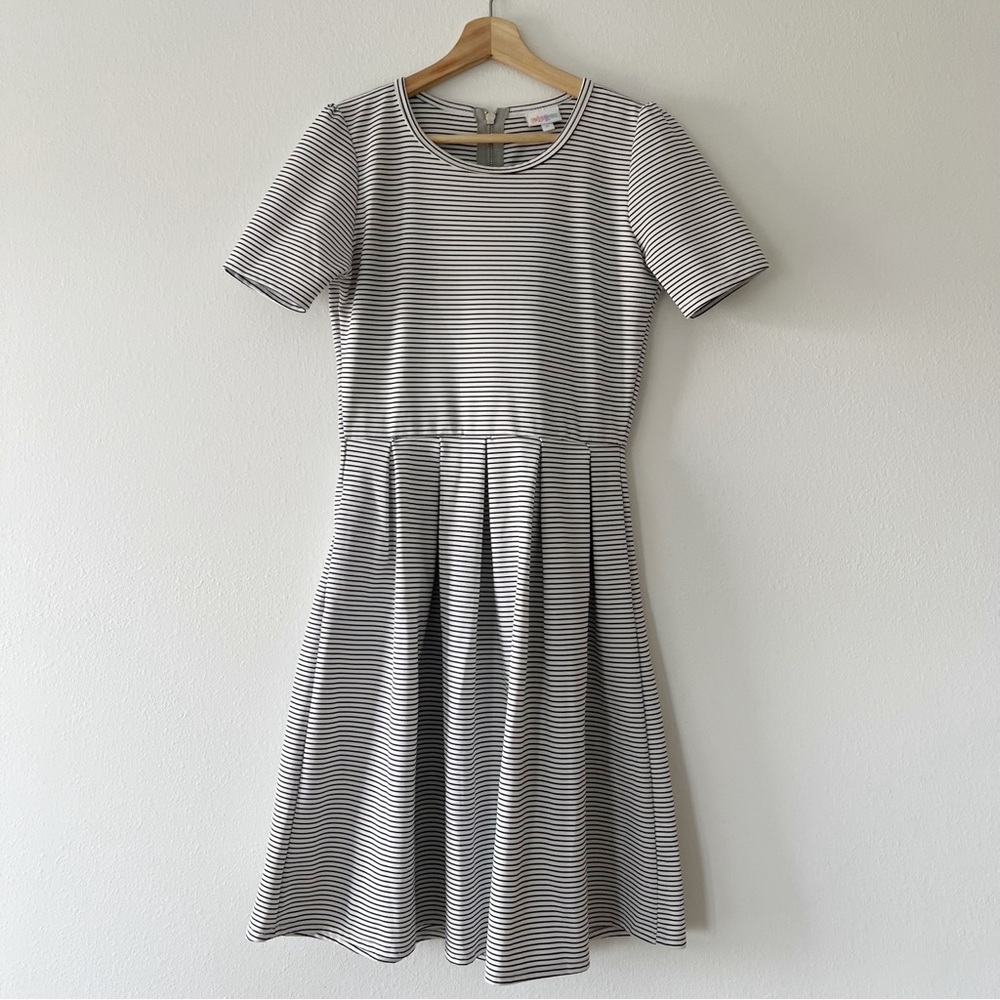 LULAROE | Striped White and Black Amelia Dress